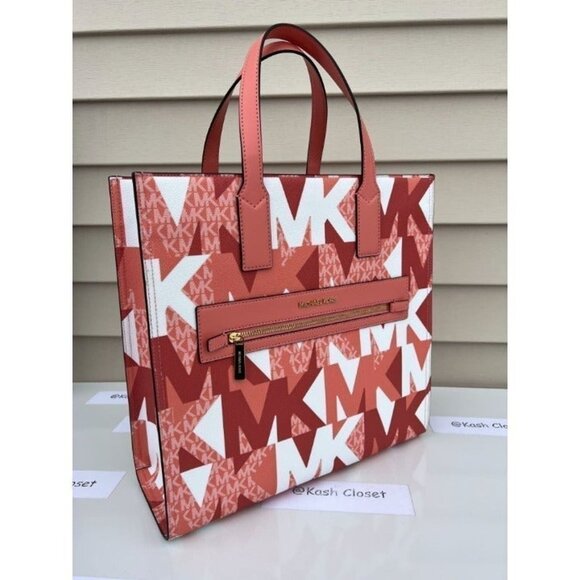 Michael Kors Kenly Tote Large MK Signature Purse Bag Sherbert Multi - Picture 2 of 12